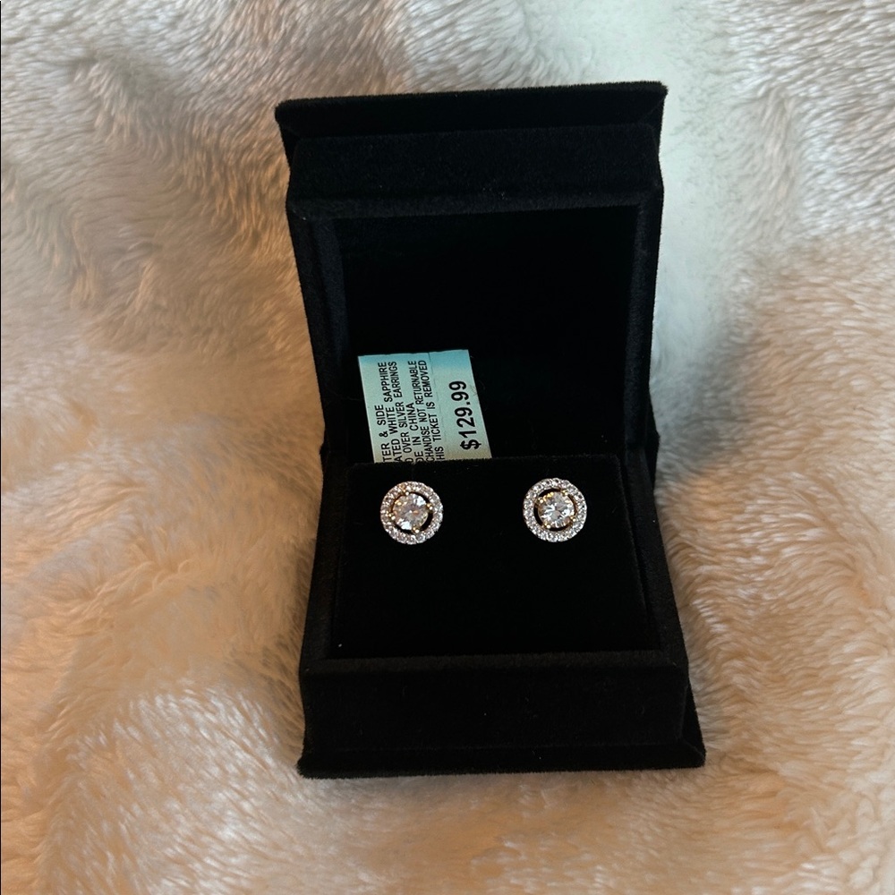 Gold And White Sapphire Center & Side Earrings | NWT